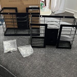 Black Metal Wall-Mounted Storage Basket (Set)